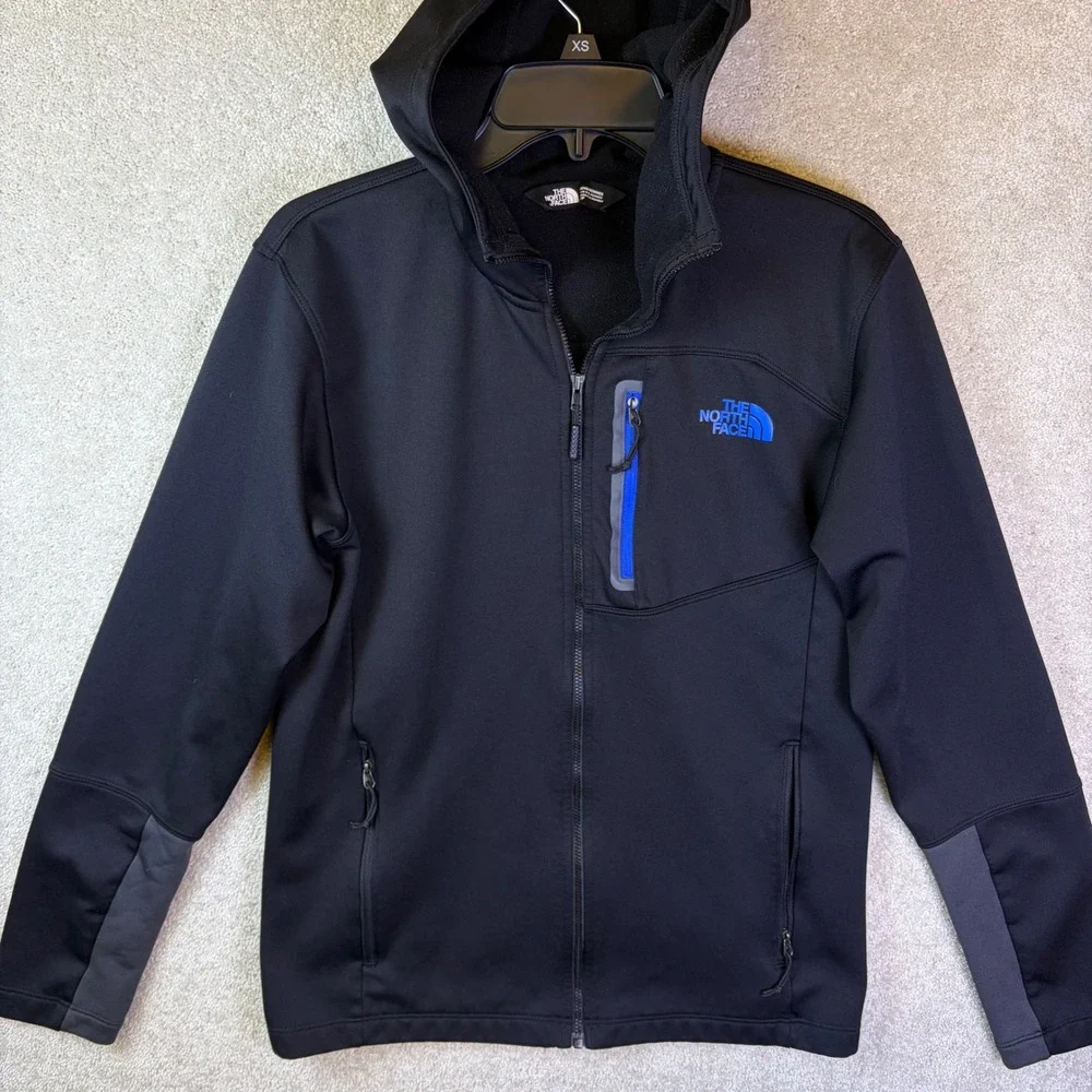 The North Face Full Zip Hoodie Men Small Black Blue Apex Bionic Softshell Jacket
